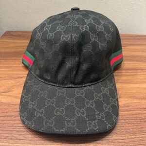 Gucci GG Canvas Baseball Cap Black Web Stripe Sherry Line Hat
